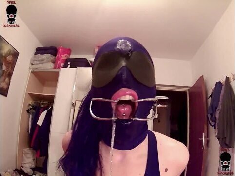 Hungry dental gagged, cuffed blindfolded slave scullfucked