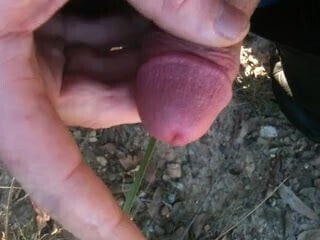 Outdoors jerkoff in the woods