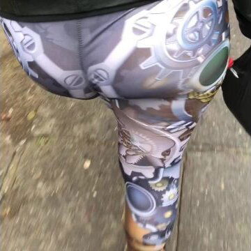Wife through leggings public walking visible panties