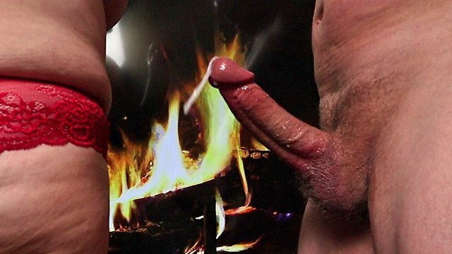 Ruined orgasm handjob front Yule log. Christmas handjob