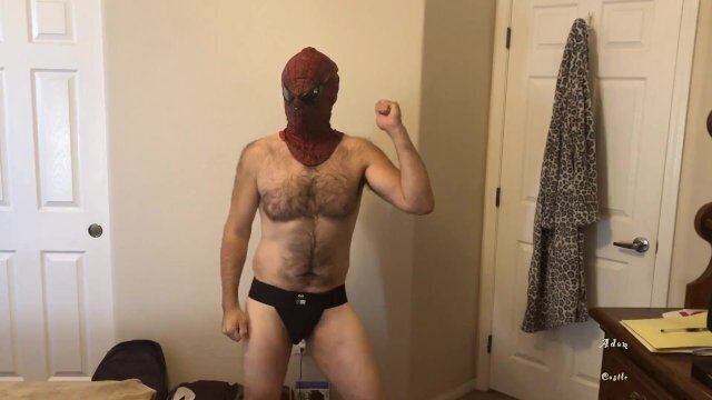Spiderman Strip Tease, Cock, Asshole Play