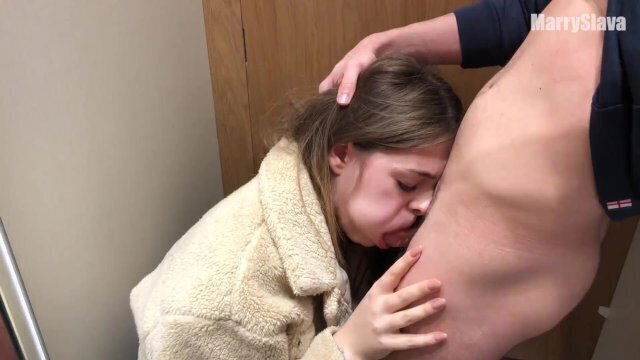 DEEPTHROAT BLOWJOB FITTING ROOM. Swallow