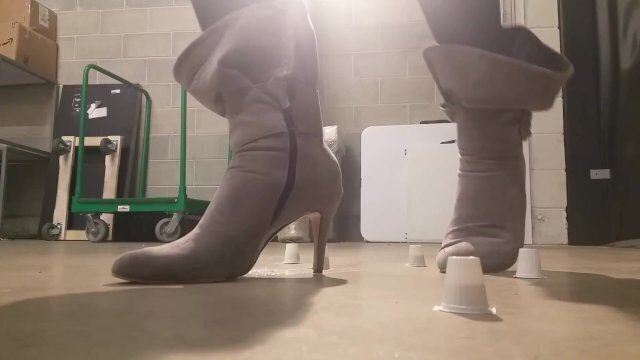 Giant Grey Boots Popping Crushing