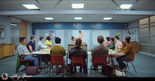 Profesora español folla alumno frente toda clase