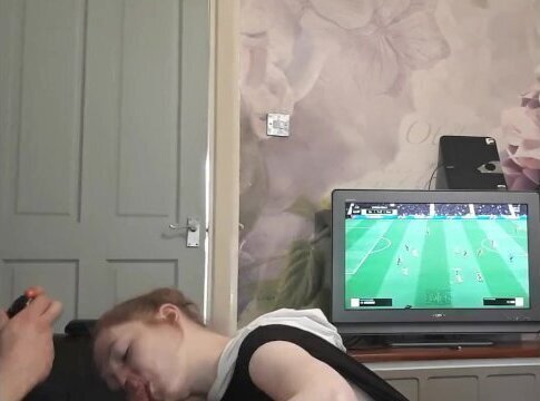 Distracting Daddy on FIFA sloppy deepthroat facefucking with gagging 