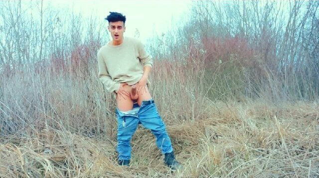 Twink squeezes balls ruins orgasm with touching through