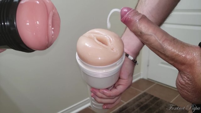 Double fisting Fleshlights Creampie both