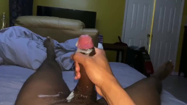 Stroking beautiful black dick huge huge messy cumshot