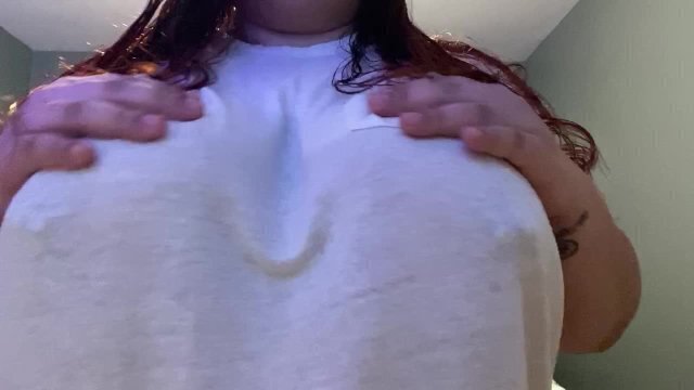 Shirt Playing Bouncing Huge Natural Pierced Nipples