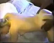 Long-legged blonde gets action.