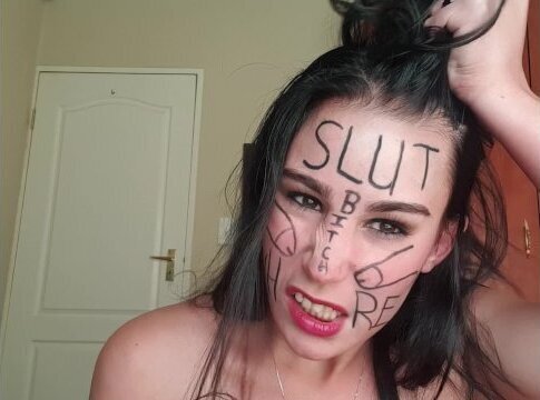 Self degrading slut herself self face slapping with dirty talk