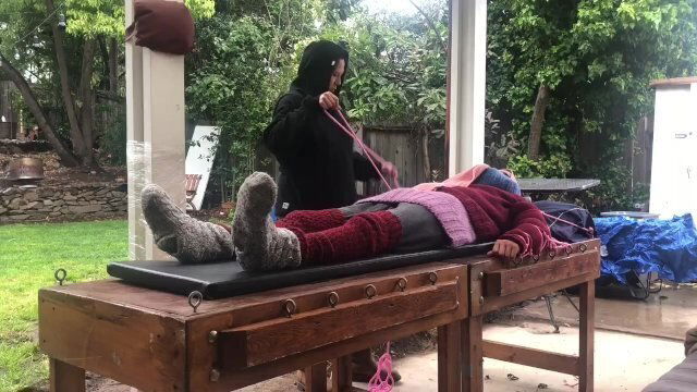 Sissy was put into sweater and tied down with a lot of rope outdoor where the Neighbors can see😯🤷‍