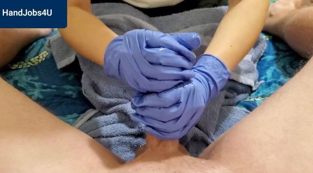 Coconut Oil Handjob with Rubber Gloves POV