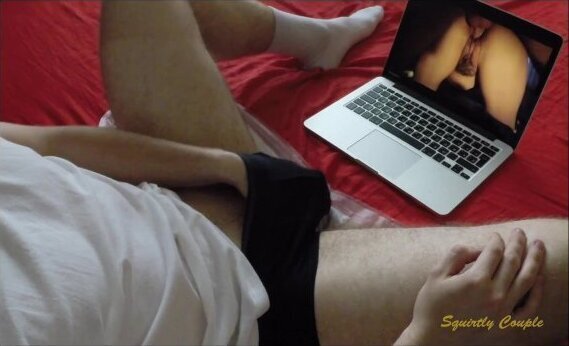 Watching porn squirting cums