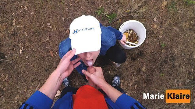 Public blowjob forest, were nearly caught, outside cumshot mouth