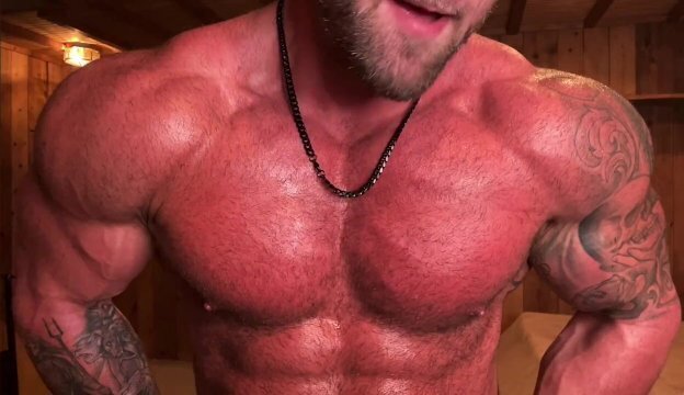 Cocky Oiled Muscle Bear Flexes You!