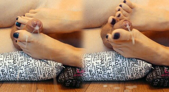 Footjob close jerk feet dropped huge load from slave Lady