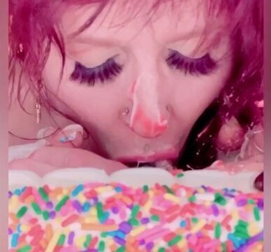 Birthday cake champagne bottle smashed, sucked, fucked.