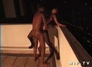 Sweet french slut fucked public terrace