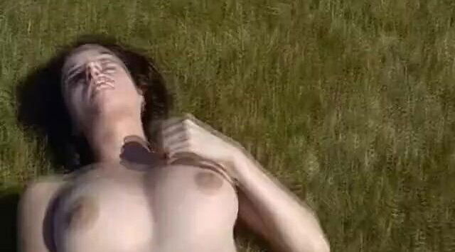 Petting shaved pussy outdoors