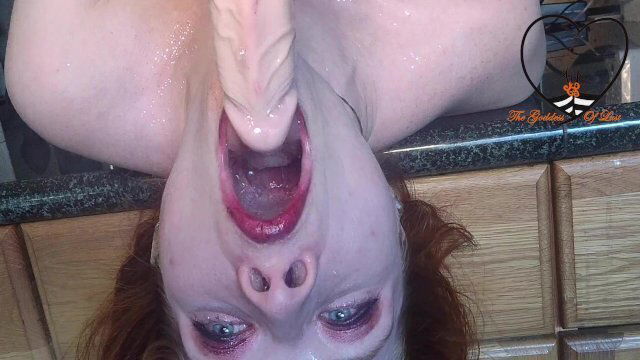 Pretty Redhead sloppy throatfuck kitchen counter TRAILER TheGoddessOfLust