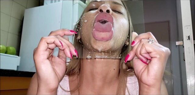 Glass kissing licking