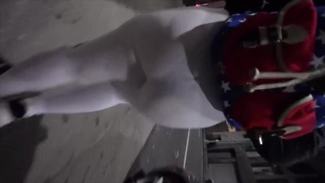 Sister through white leggings city walking around