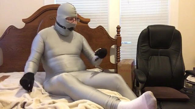 Spank, handcuff self bondage wearing spandex suit **100th subscriber 