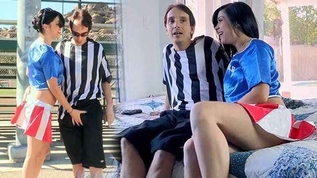 brunette cheerleader college cheating boyfriend seduces dick referee