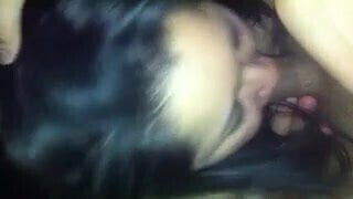 Cute Trying Hide Face While Sucking