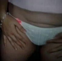 Wife in white panties with pink ribbons