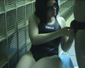 cute girl blowjob with trainer after swimming lessons