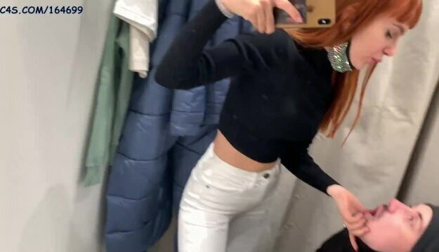 Public Femdom Humiliation Ass Worship, Pussy Worship and Spitting With Petite Princess Kira in Jeans