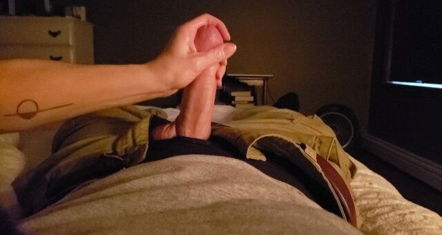 Nap goes off the rails when she pulls the dick out. Lubes penis and jerks for a handjob cumshot.