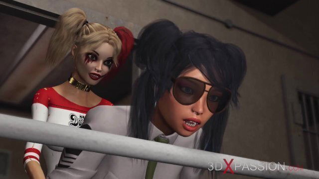Rough prison! Harley Quinn fucks hard female prison guard