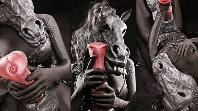 Furry ponyplayer playing with huge tits, dick butt