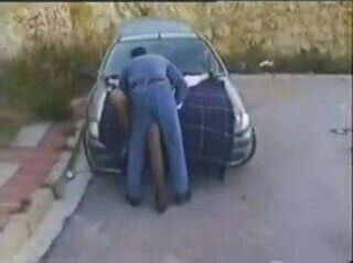 Chunky dogger gets tied to a car and used.