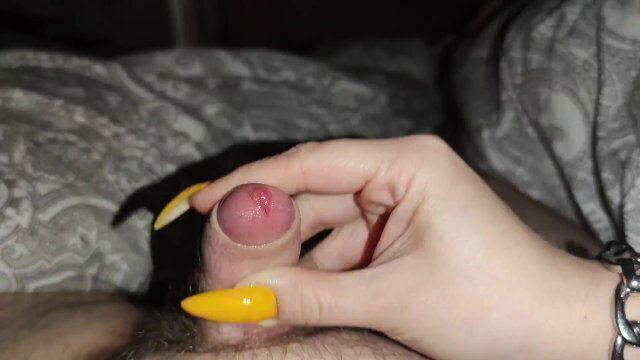little gets long yellow nails handjob with cumblast lens *cum eruption*