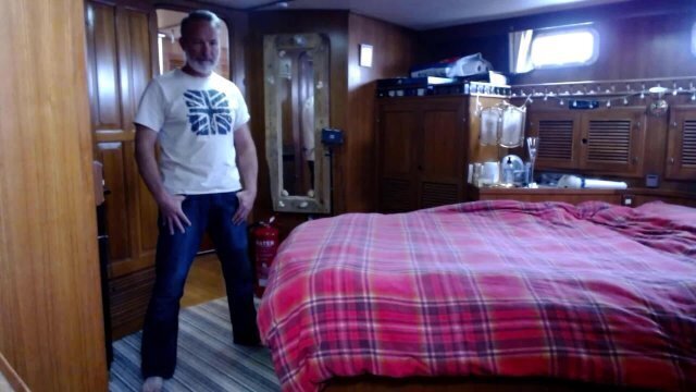 Slow Strip down white boxers. twitching bulge with reveal end.