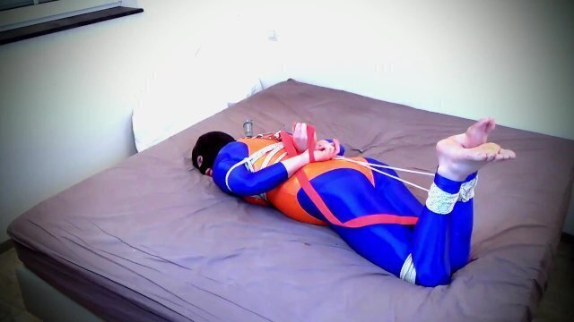 Self bondage hogtie fail blue orange