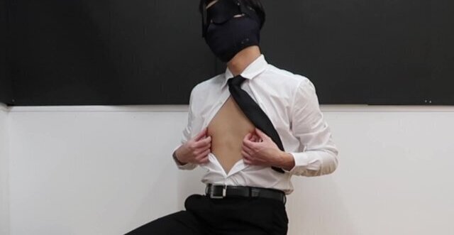 Horny Suit Twink Plays Nipples Jerk After Work Onlyfans @littlefetish555