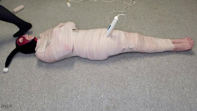 Harley Quinn wrapped layers mummification bondage then teased with wand made