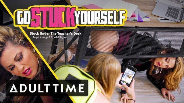 Caught MILF Teacher Stuck Under Desk with Dildo