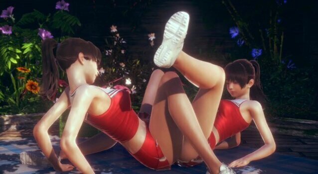 Cute Asian Cheerleaders Tribbing With Clothed