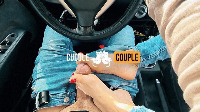 Footjob Handjob till Cum while driving