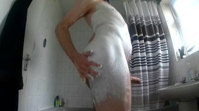Messy slimy shaving foam over body