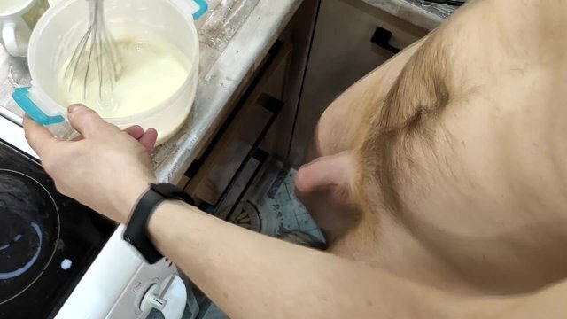 making breakfast. Orgasm kitchen