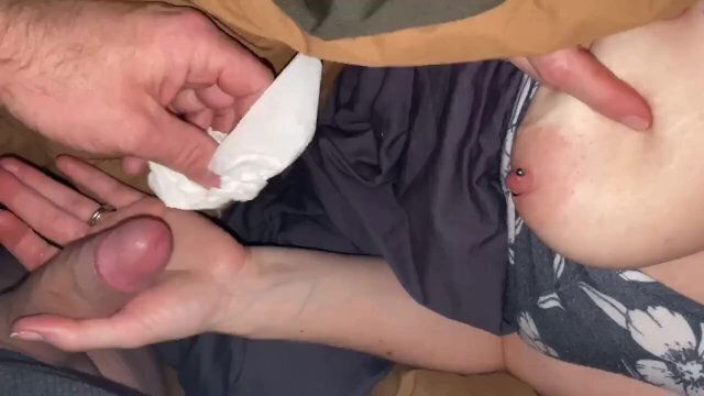 Almost Caught, Sneaky Camper Handjob with Amateur Wife, Cumshot into hand this morning