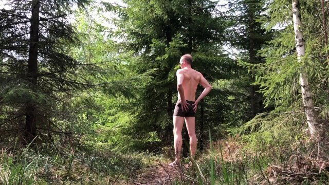 Undressing while walking public trail