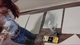 Having making paintings.